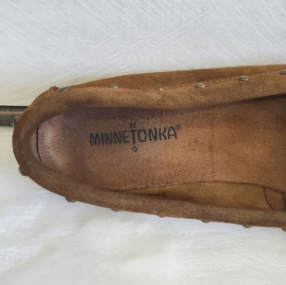 MINNETONKA Brown Soft Suede Leather Upper Slip On Moccasin Shoe Size 7.5 - Picture 11 of 14